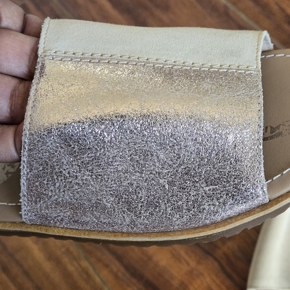 Sorel Ella Block Slide Metallic Suede Women's Sandals in Neutral Tan Size 9 - Picture 6 of 12